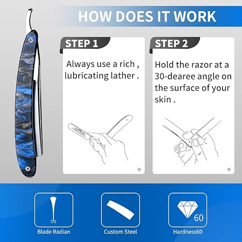 Professional Straight Razor - Carbon Steel Shave Ready for Men(Blue)