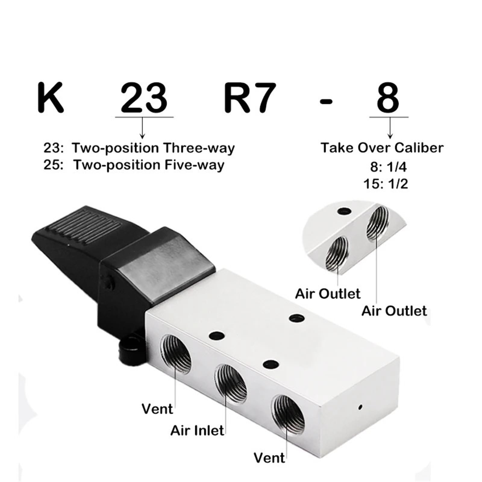 1 valvola a Pedale pneumatica a Due Posizioni, a Cinque Vie K25R7-8/15, a Due Posizioni, a Tre Vie K23R7-8 ST402/403, Interruttore a Pedale 1/4 3/8"(K230R7-8)