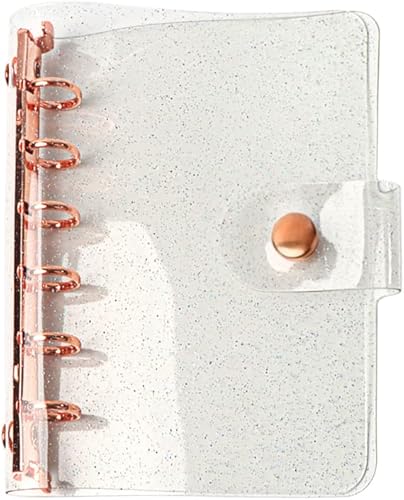 Carpeta A7 de PVC suave con purpurina de oro rosa recargable, carpeta de presupuesto con 6 agujeros, hojas sueltas, carpetas de cuaderno de anillo