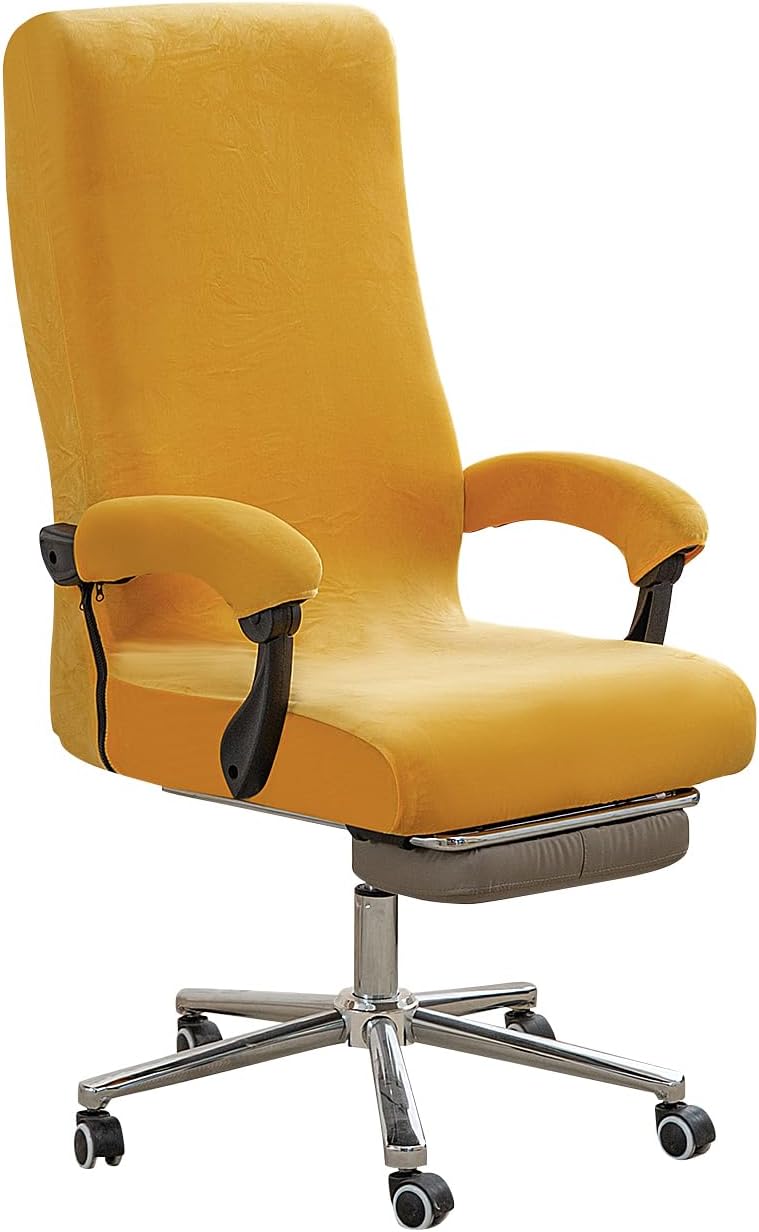 Office Chair Cover with Armrest Covers, High Resilience Velvet Fabric, Universal Fit 22-25 inch Back (Orange)