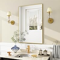 BEAUTYPEAK 20x28 Gold Framed Rectangular Wall Mirror - Hangs Horizontal/Vertical, Shatterproof Aluminum for Bathroom Bedroom Living Room