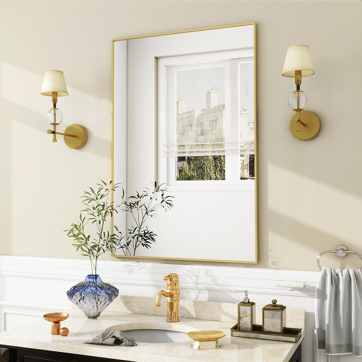 BEAUTYPEAK Wall Mirror Rectangular Bathroom Mirror with Metal Frame, Hangs Horizontal or Vertical for Living Room Bedroom Bathroom Entryway