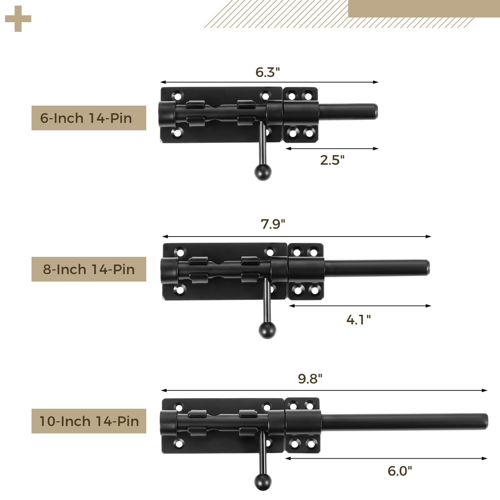 2 chiavistelli a barilotto da 20,3 cm con foro per lucchetto, serrature a scorrimento in acciaio inox 304 per porte da cortile, fienili, capannoni, uso interno in legno