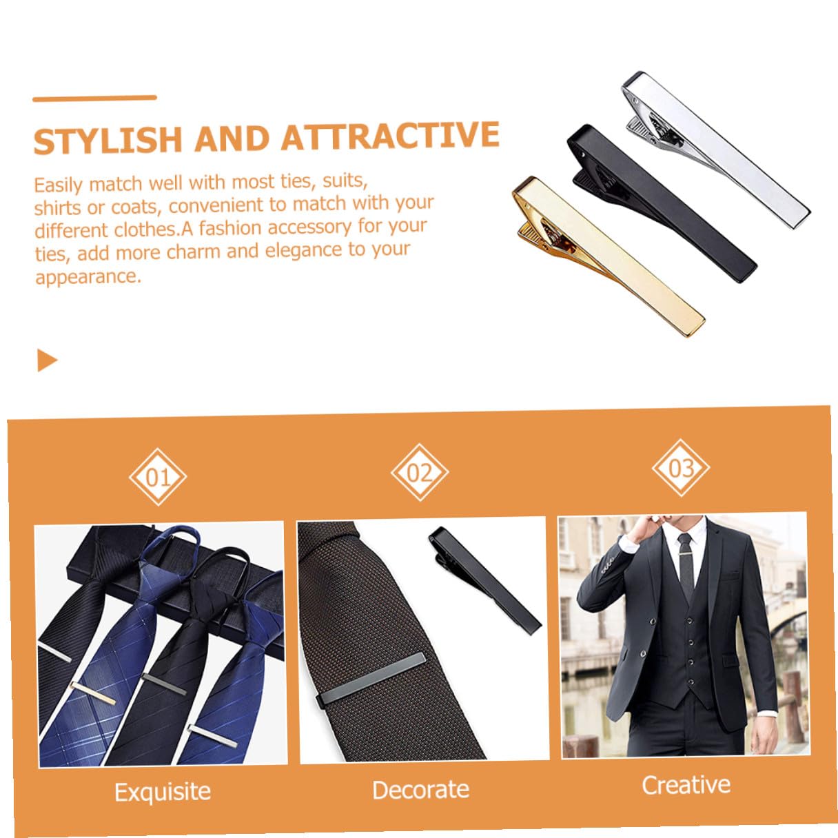 3 Stück-pack Goldene Krawattenklammern aus Kupfer für Herren Klassisch und Stilvoll für Hochzeiten und Business Meetings Praktisches und Modisches Accessoire