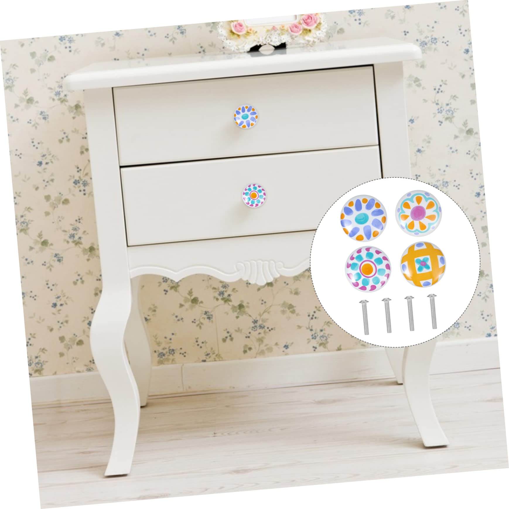 ARTIBETTER Dresser Drawer Handles Cartoon Ceramic Round Knob Single Hole Sturdy Alloy Ceramic Material