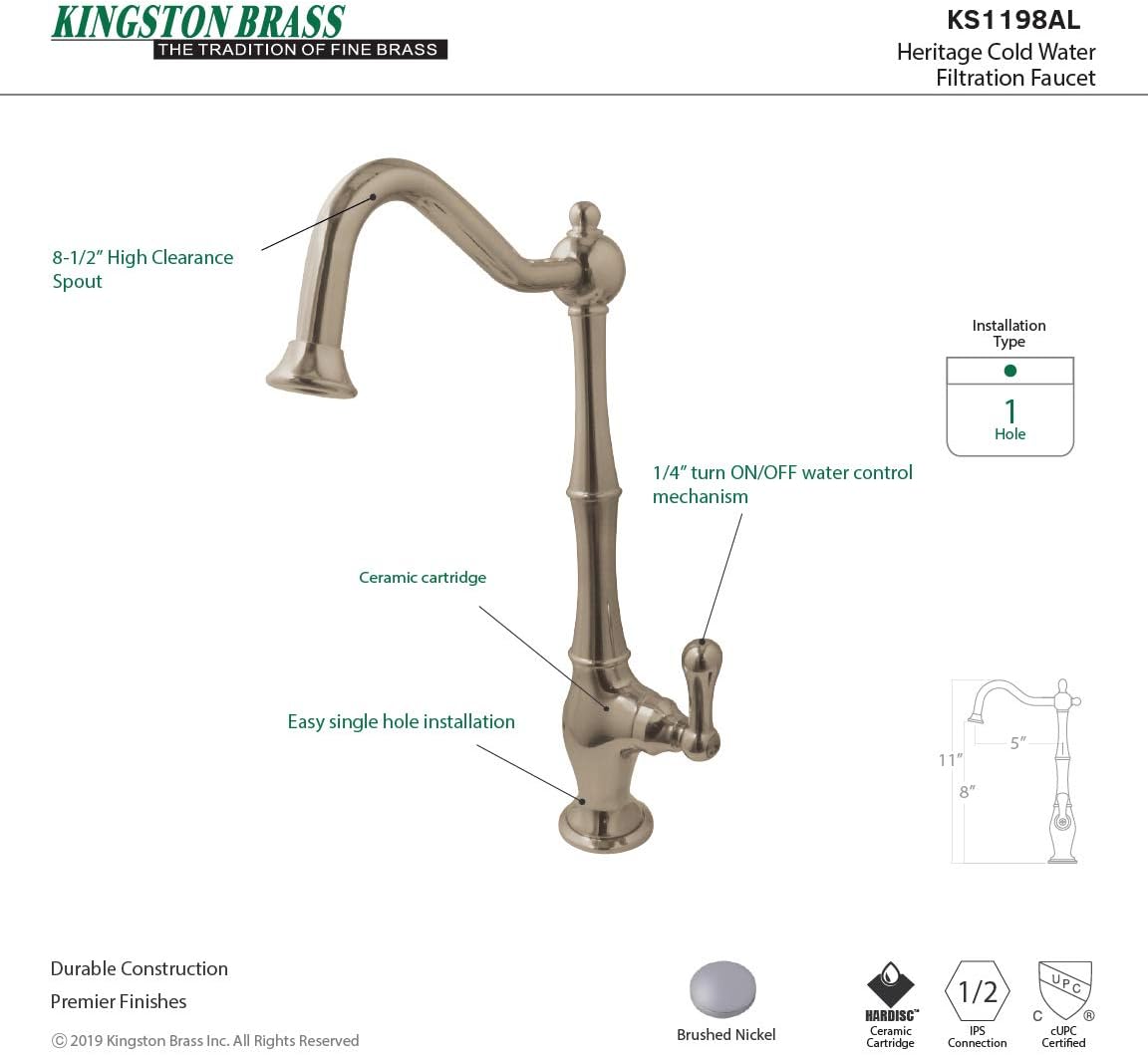 Get Popular Offer KINGSTON BRASS KS1198AL Heritage Cold Water Filtration Faucet, Brushed Nickel Best Quality 🔥 KINGSTON BRASS KS1198AL Heritage Cold Water Filtration Faucet, Brushed Nickel