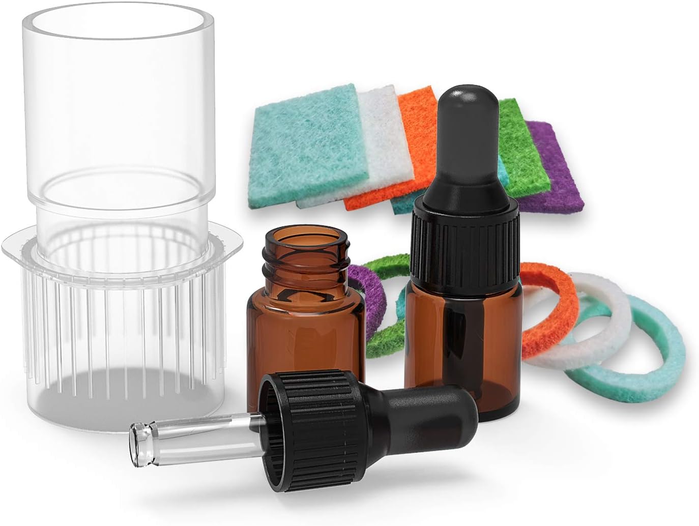 CPAP Aromatherapy Adapter - CPAP Essential Oil Infusion Adapter With 12 Refill Pads-2 2ml Amber Dropper Oil Bottles - Universal Fit