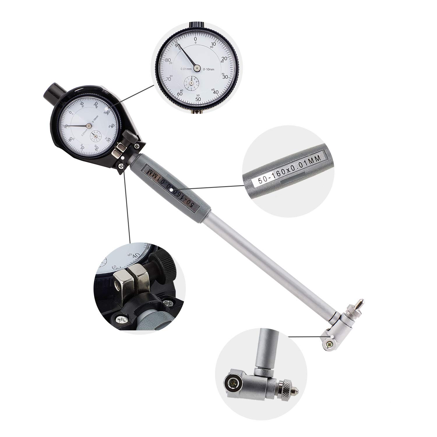 Exclusive Discount 80% Offer Extender Dial Bore Gauge Set 50-160MM （1.97-6.23）Indicator 0.01MM(0.0003) Resolution Internal Measure Cylinder Tool
