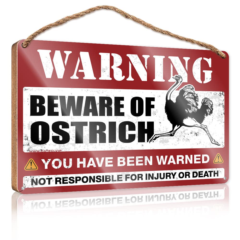DTHA Sign Wooden Hanging Beware Of Ostrich Wooden Sign Kitchen Wall Sign Front Porch Decor(23X35CM)