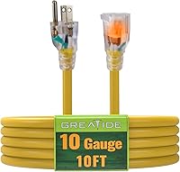 Vista 1 de Cable de extensión iluminado para exteriores de 10 pies - Cable de extensión amarillo resistente SJTW 10/3 con enchufe a tierra de 3 puntas