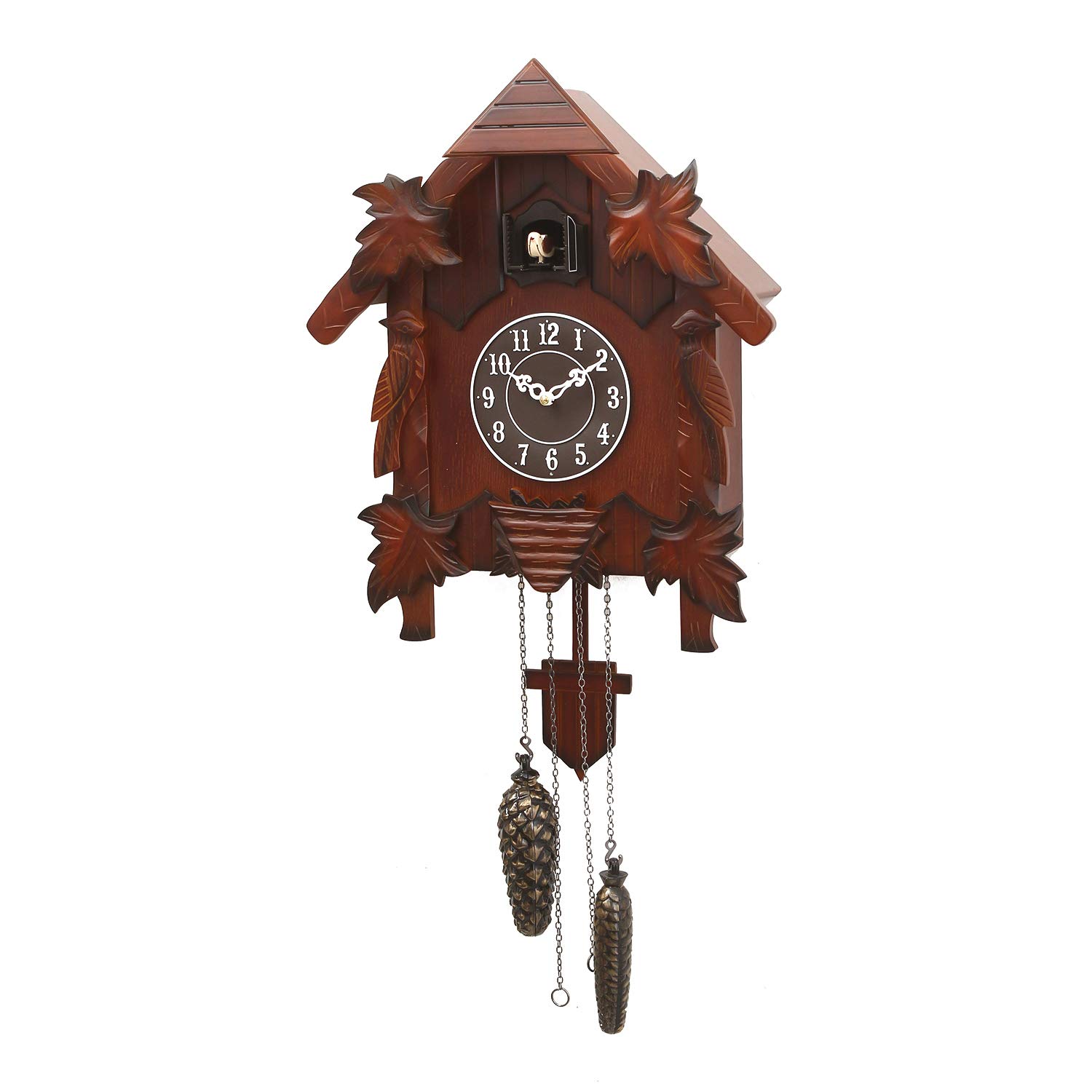 eCraftIndia Brown Wooden Designer Hut-Shaped Cuckoo Pendulum Wall Clock (15" x 31" Inch | Brown)
