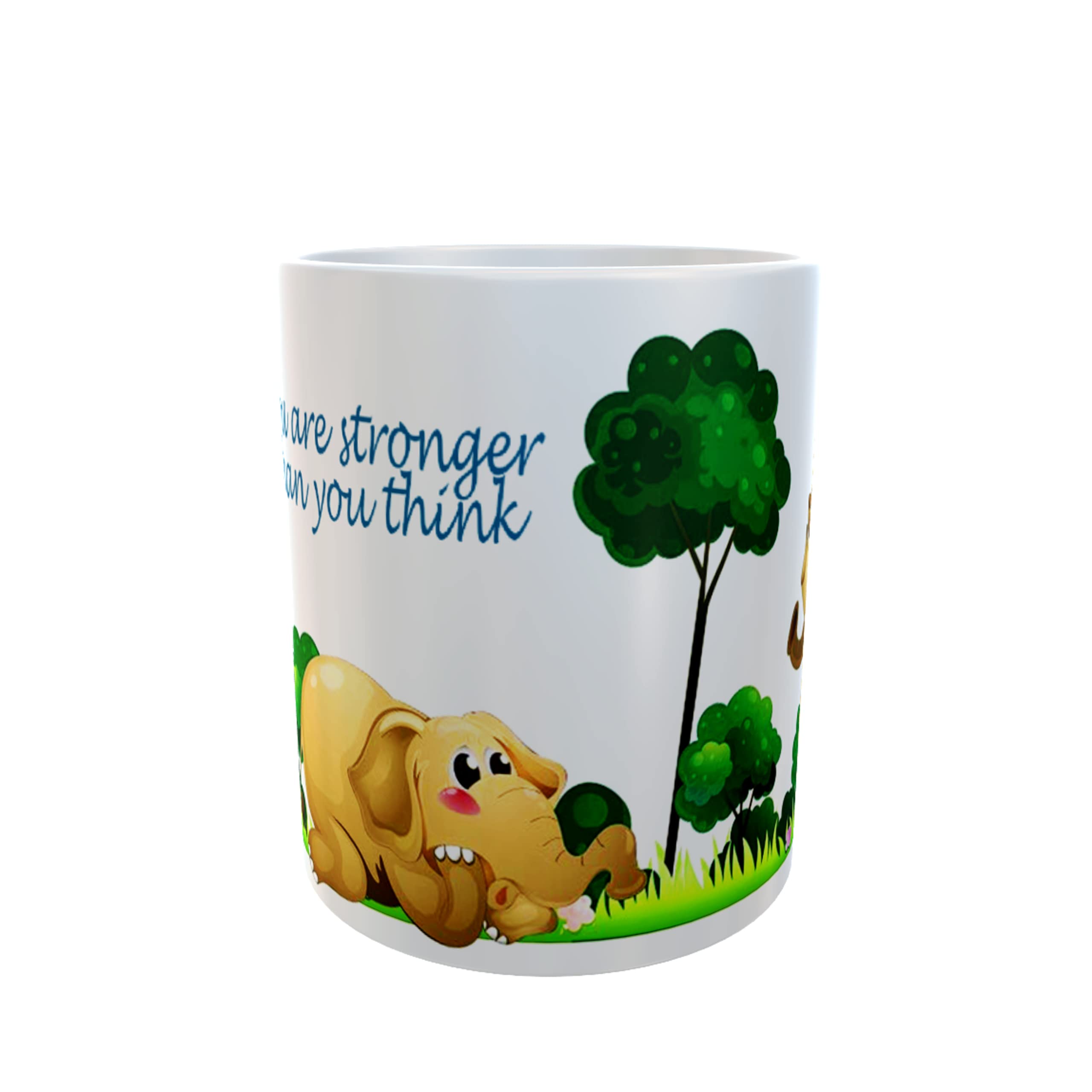My D SQUARE Cartoon Coffee Mug Animal Stronger Then Birthday Return Gift for Kid Motivational Quote 1 Piece White Ceramic Cup 325 Ml