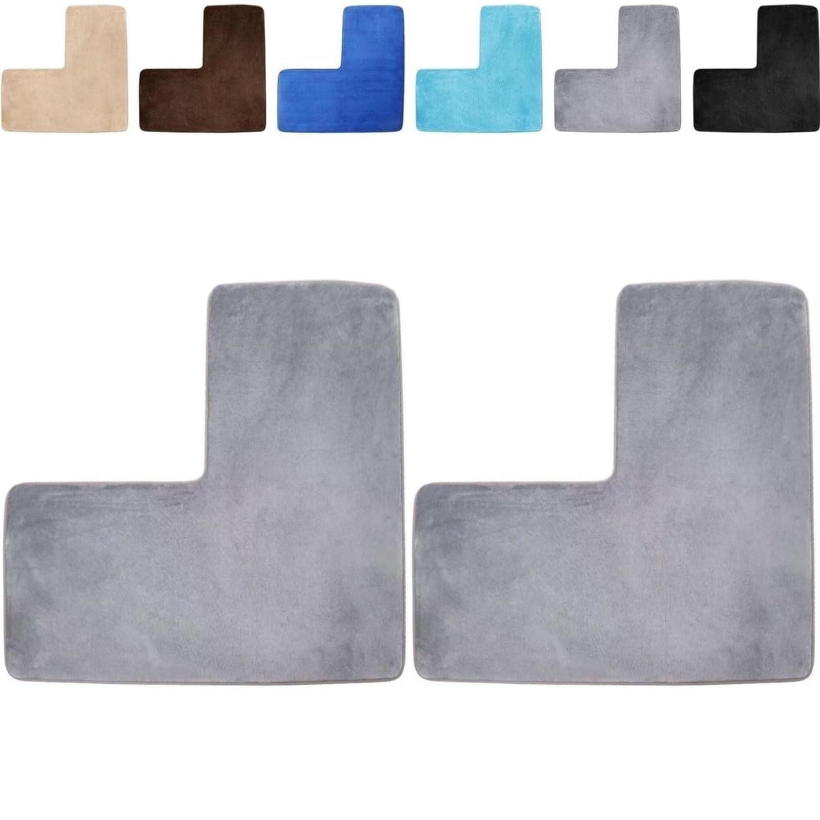Tapis de bain en forme de L gris 80x80 cm en polaire lot de 2