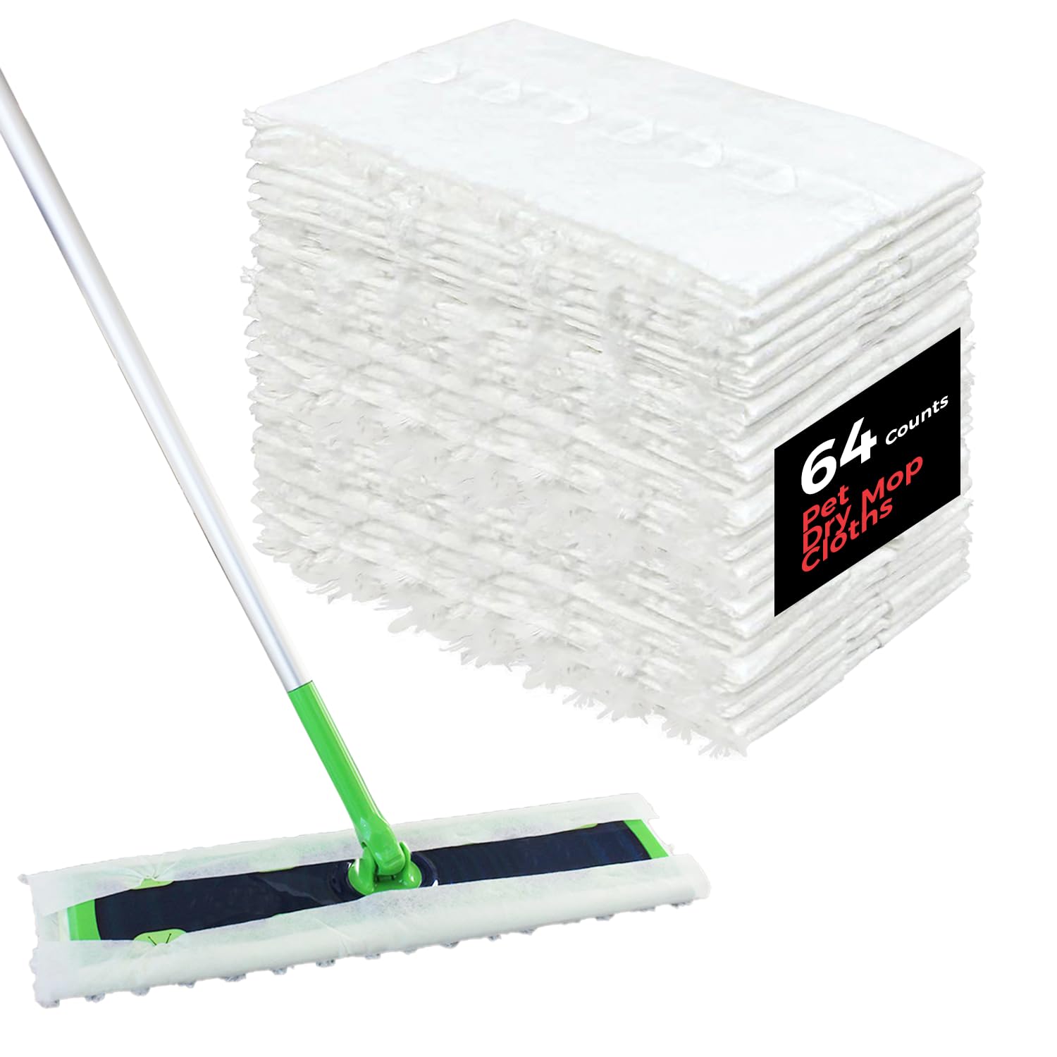 XL Dry Sweeping Cloths Heavy Duty Pet Dry Mop Refill X-Large Multi-Surface Floor Cloths for Cleaning Dust,Dirt and Pet Hair,64 Counts