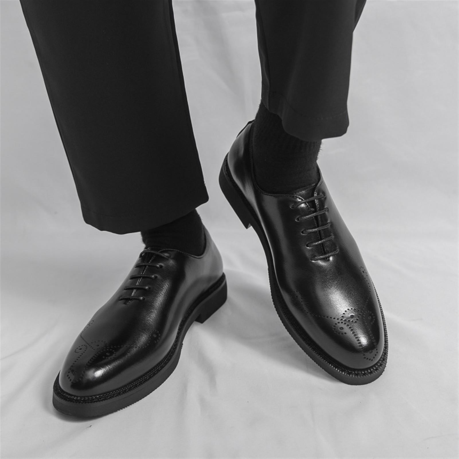 Zapatos Oxford Hombre Piel Vestir Clásicos Brogue Cordones Zapatos de Negocios Boda Fiesta Elegante Derby