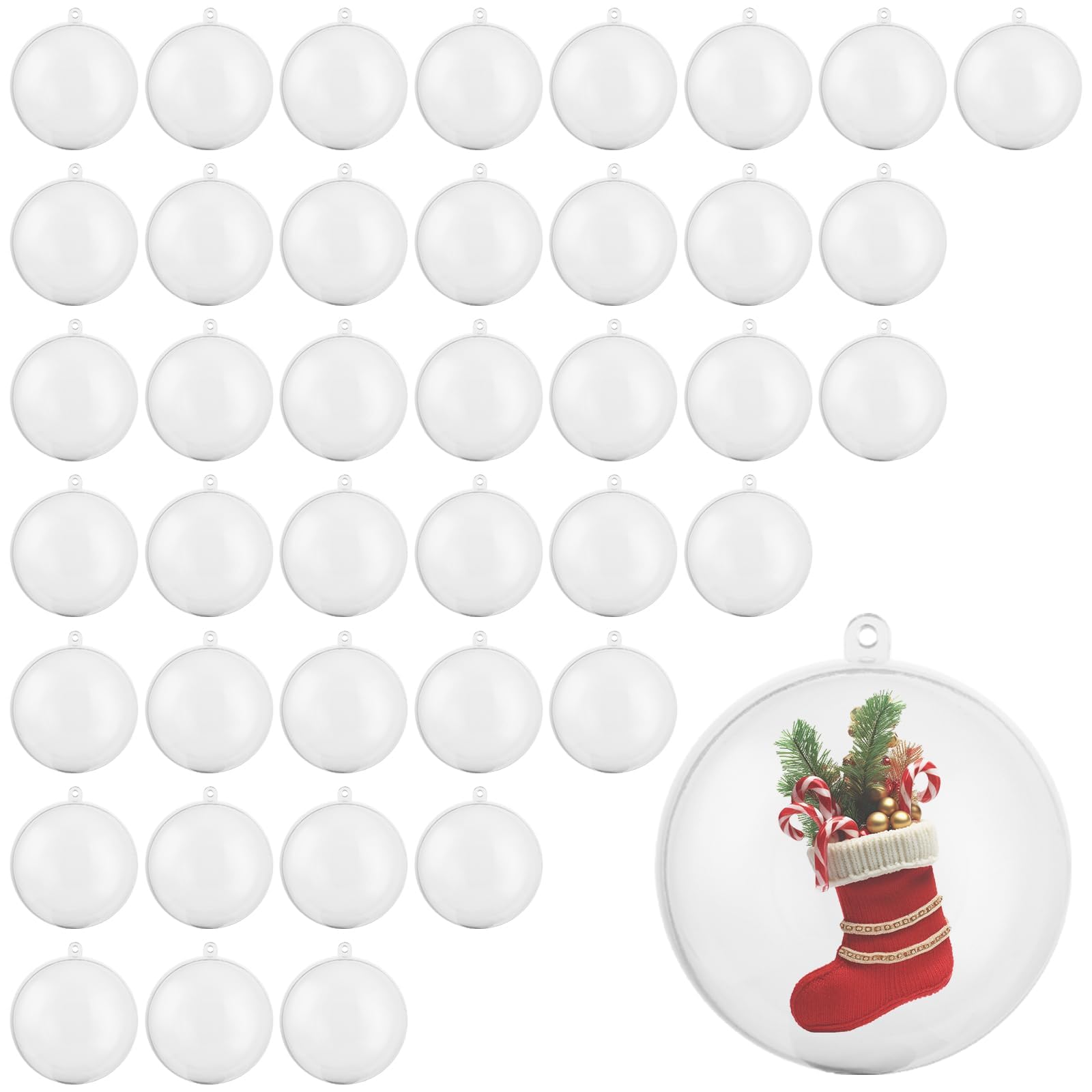 STARVAST 40 palline di Natale trasparenti da 8 cm, in acrilico trasparente, decorazione stagionale, regalo per albero di Natale, feste, palline di plastica da riempire