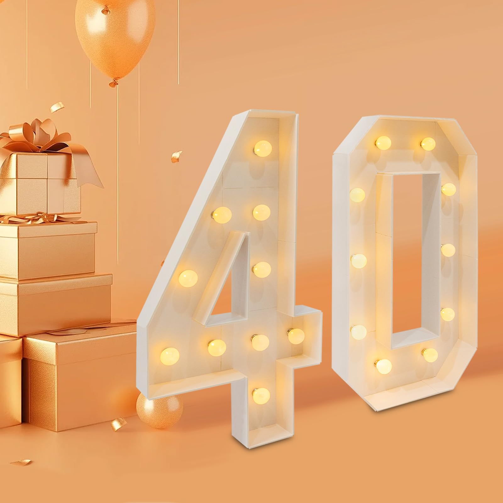 1 par de luces LED con números de 100 cm, números iluminados 30, 40, 50, 60, luces decorativas, luces de carpa, decoración LED para cumpleaños, fiestas, bodas y vacaciones, casa o bar (40)