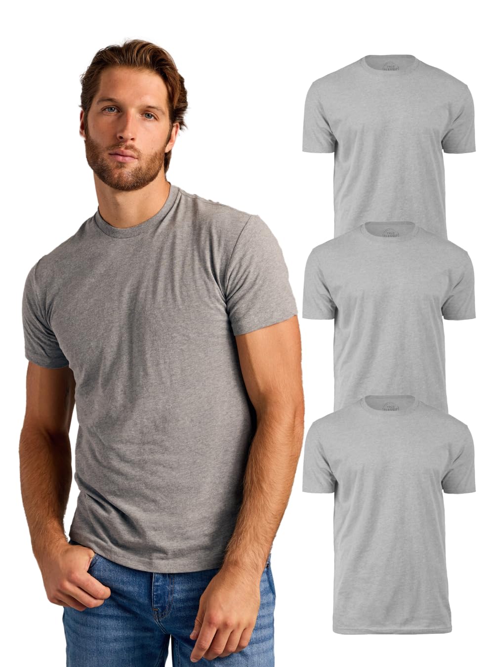 True Classic Mens T-Shirts - Short Sleeve Crew Neck Plain T Shirt for Men, Pack of 3, Heather Grays, M