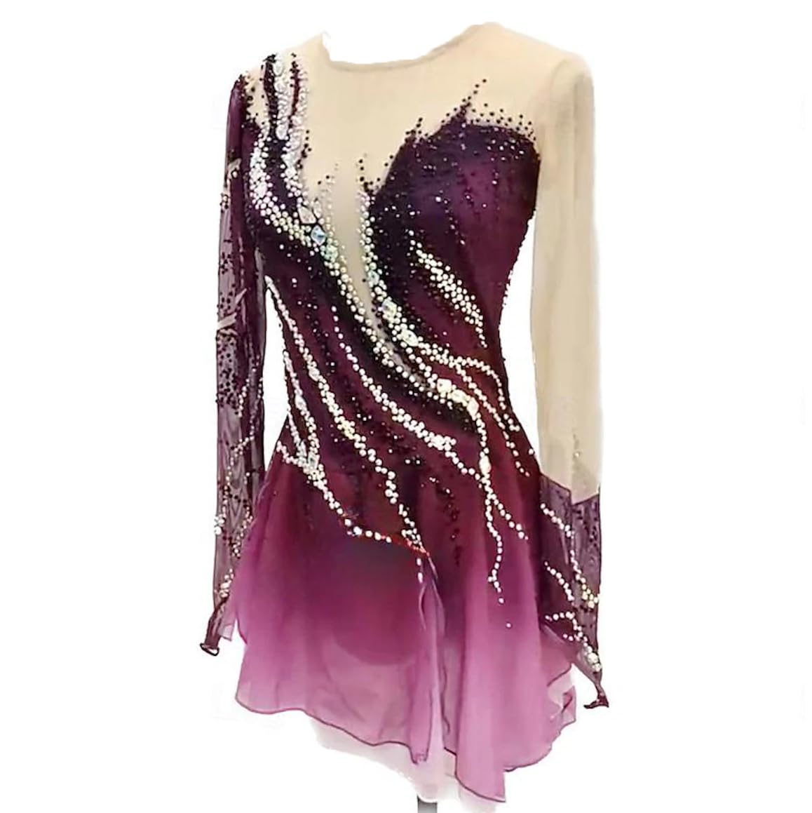 JRUIA Professionelles Eiskunstlauf Wettkampfkleid Langärmliges Ballettkleid Für Mädchen Und Damen Gradient Outdoor Gymnastik Aktivbekleidung Handgefertigter Strassstein