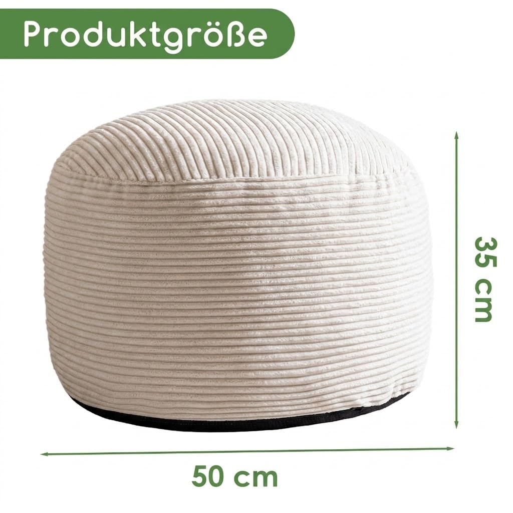 HIGOGOGO Stilvoller Fußhocker 50 cm, Cord-Pouf, 2-in-1 für Wohnzimmer, Beige