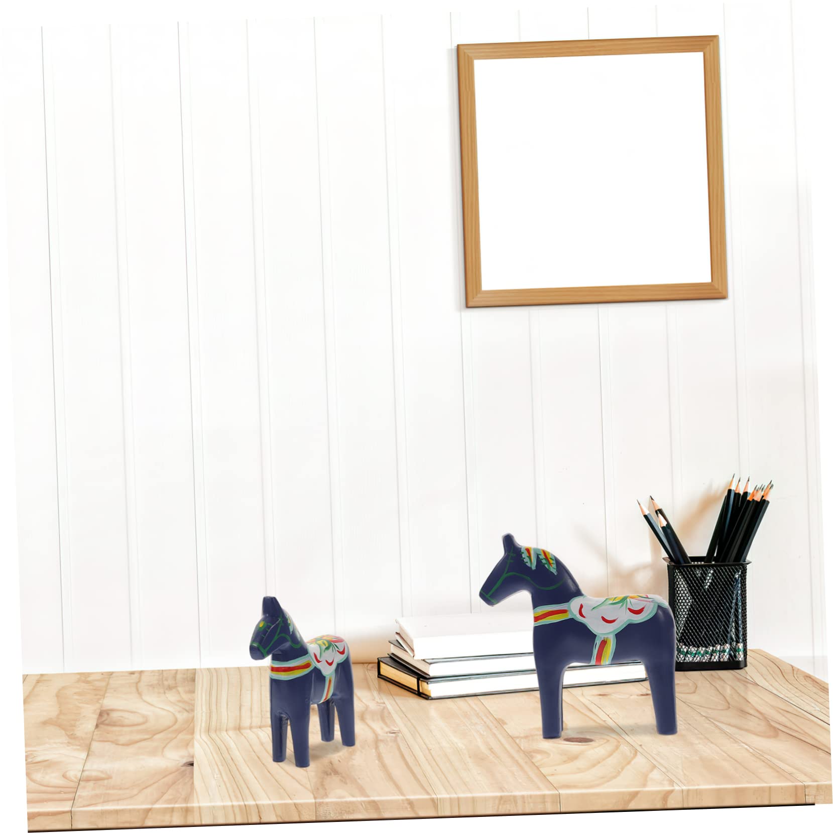 ERINGOGO Skandinavische Holzpferde Dekofigur Handbemalt Wohnzimmer Tischdekoration Blau