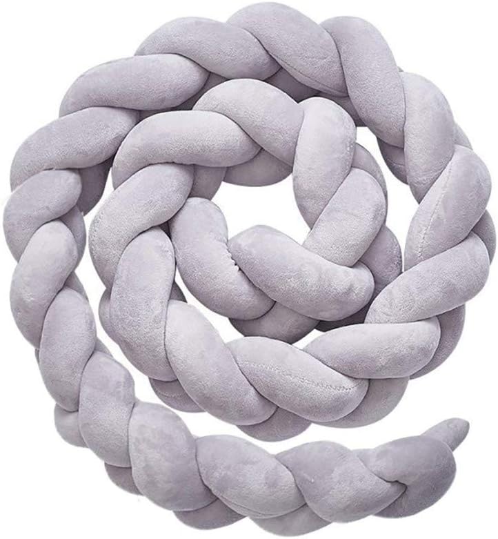 YDFYX Handmade Braided Cot Bumper, Baby Crib Bumper Knotted Braided Plush Nursery for Newborns Bed Sleep Bumper (Gray, 150cm/59inch)