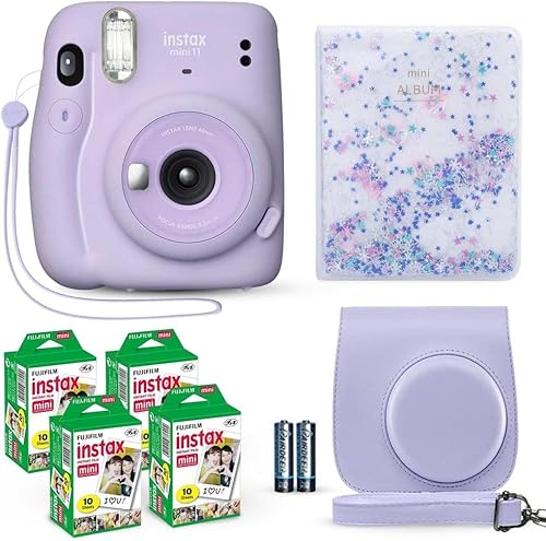 Fujifilm Instax Mini 11 Cámara instantánea Lila Púrpura  Paquete económico de película Fuji 40 hojas  paquete de accesorios para obturador incluye
