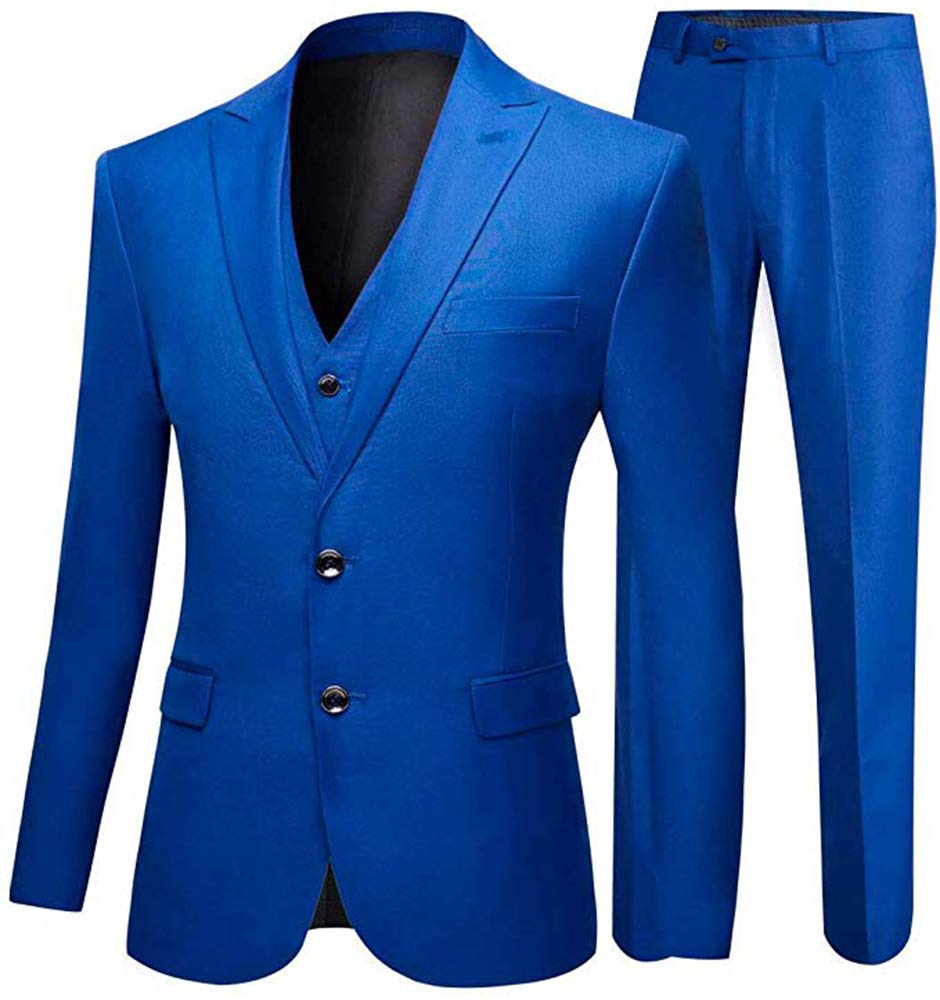 Uomo 3 Pezzi Tacca Risvolto Abiti Da Sposa Slim fit Royal Blue Sposo Smoking Suit