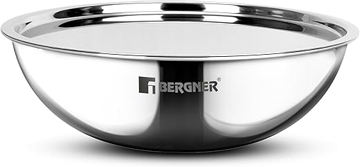 BERGNER Argent TriPly Stainless Steel 20 cm Tasra with Stainless Steel Lid, 1.5 LTR Tasla with Lid, Food Safe, Flared Rim, Durable, Dishwasher…