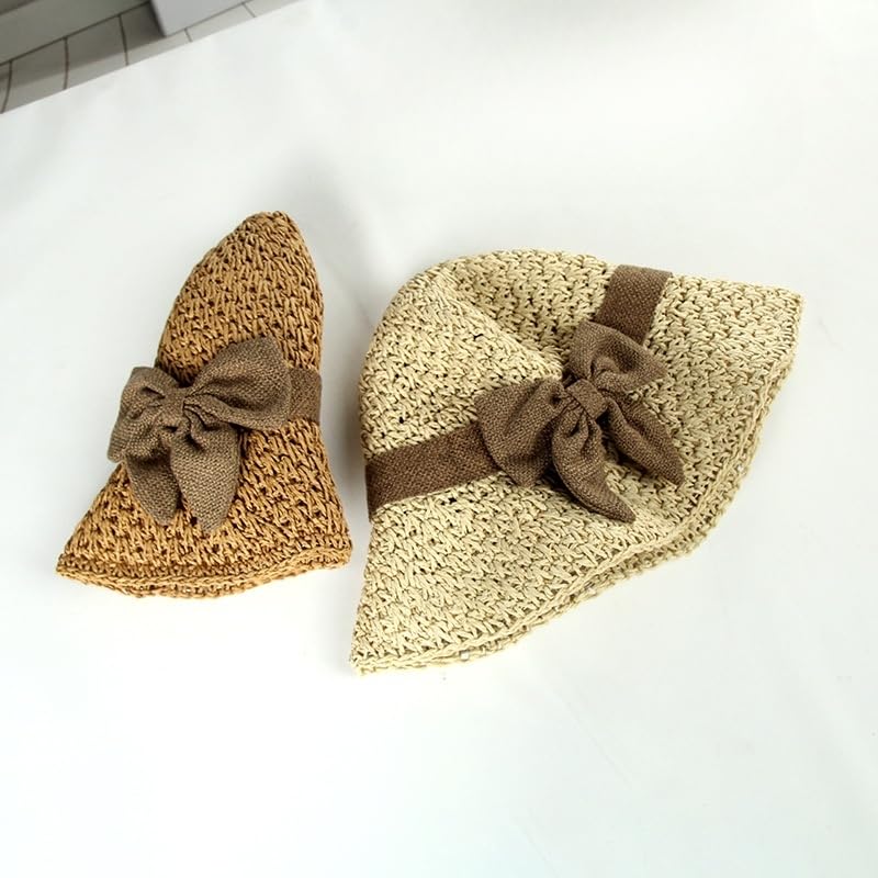Cappello di Paglia Intrecciato per Donna,Cappelli da Sole Traspirante a Tesa Larga in Paglia Intrecciata con Decorazione a Fiocco,Berretto da Spiaggia Traspirante per Esterni,Viaggi e Vacanze