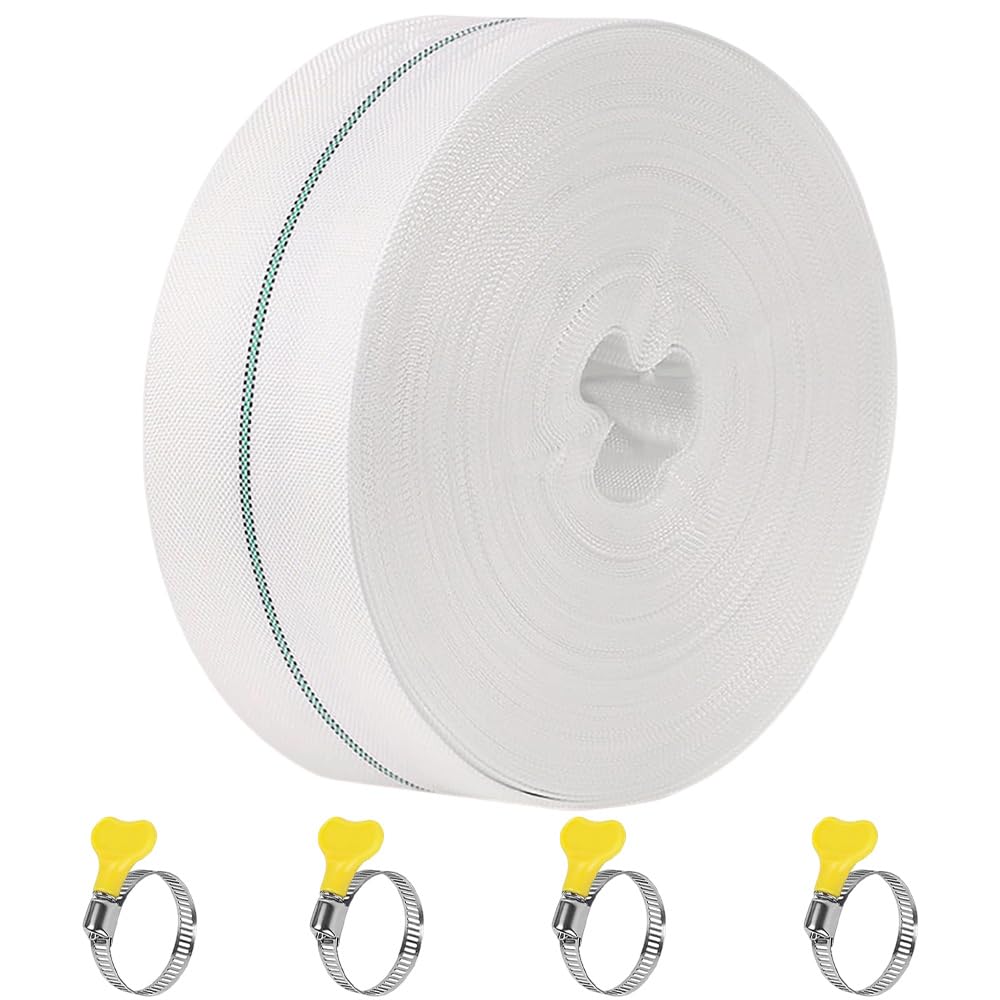 20 M Tuyau Refoulement Plat 25 MM Tuyau Plat Flexible En Tissu Tuyau D'Incendie Avec 4 Colliers De Serrage Tuyaux De Vidange Pour Pompe Submersible Et Pompe À Eau Sale