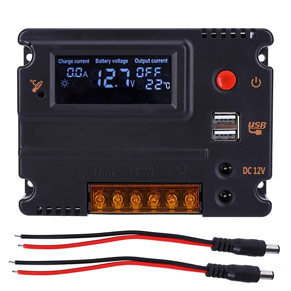 Regolatore di Carica Solare 12V 20A con Display LCD, Scheda di Retroilluminazione a Risparmio Energetico Incorporata