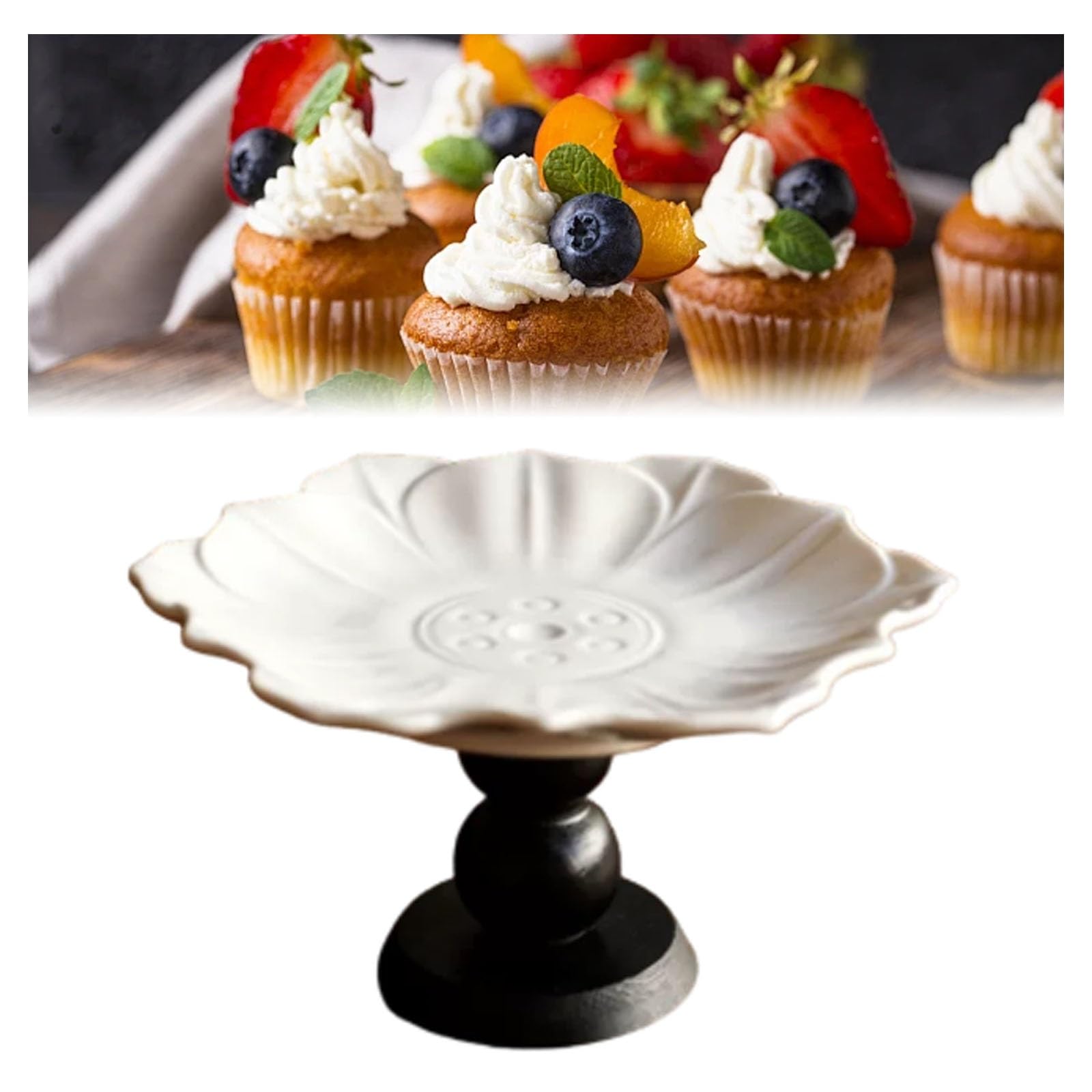 Round Ceramic Cake Stand with Base, Stable Cake Stand, Fruit Plate Dessert Display Stand Decorate for Family and Party(Nero)