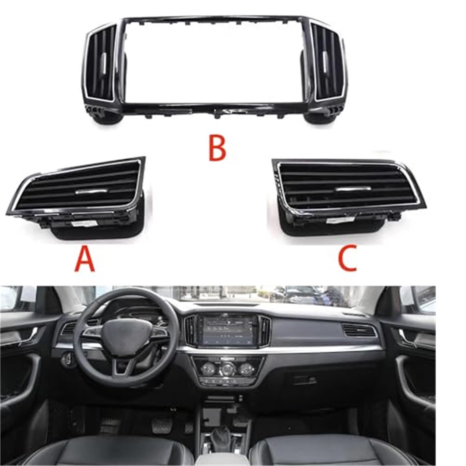 Dla Skoda, dla Kamiq, Wylot powietrza na desce rozdzielczej Nawiewy wentylacyjne Panel kratki klimatyzacji Wentylacja A/C Kratka wentylacyjna Kratka wentylacyjna do samochodu(BLACK Middle)