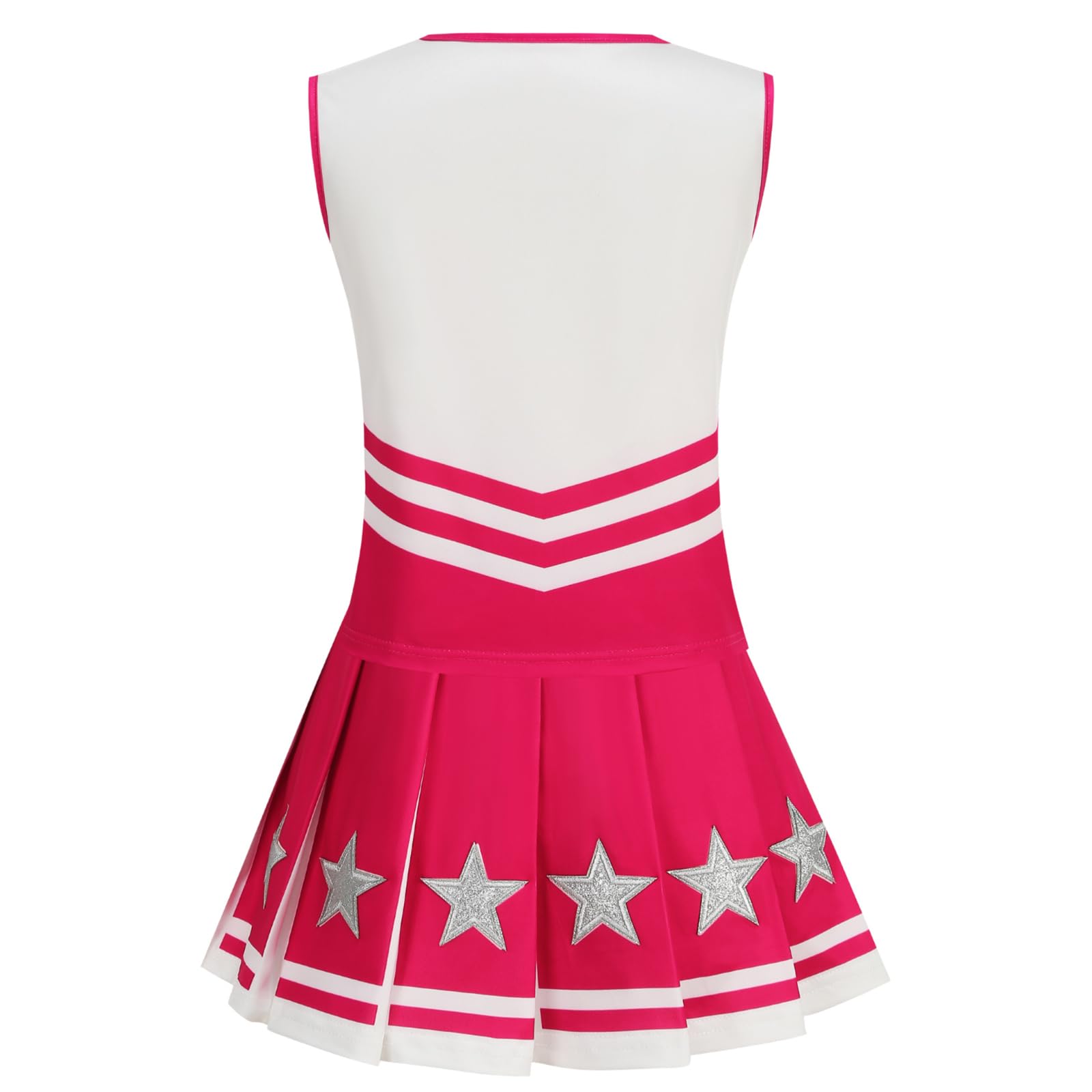 Girls Cheerleader Costume 5 PCS Shiny Star Style Kids Cheerleader Outfit with Pull Ring Pom Poms, Top, Skirt - Image 2