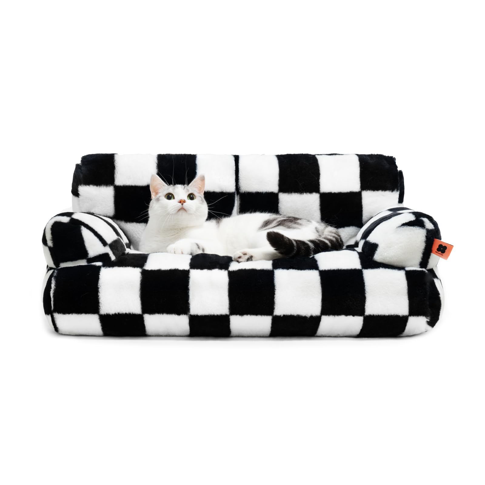 Pet Couch Bed, Washable Cat Beds for Medium Small Dogs & Cats up to 25 lbs, Durable Dog Beds with Non-Slip Bottom, Fluffy Cat Couch, 26Ã—19Ã—13 Inch (Black&White)