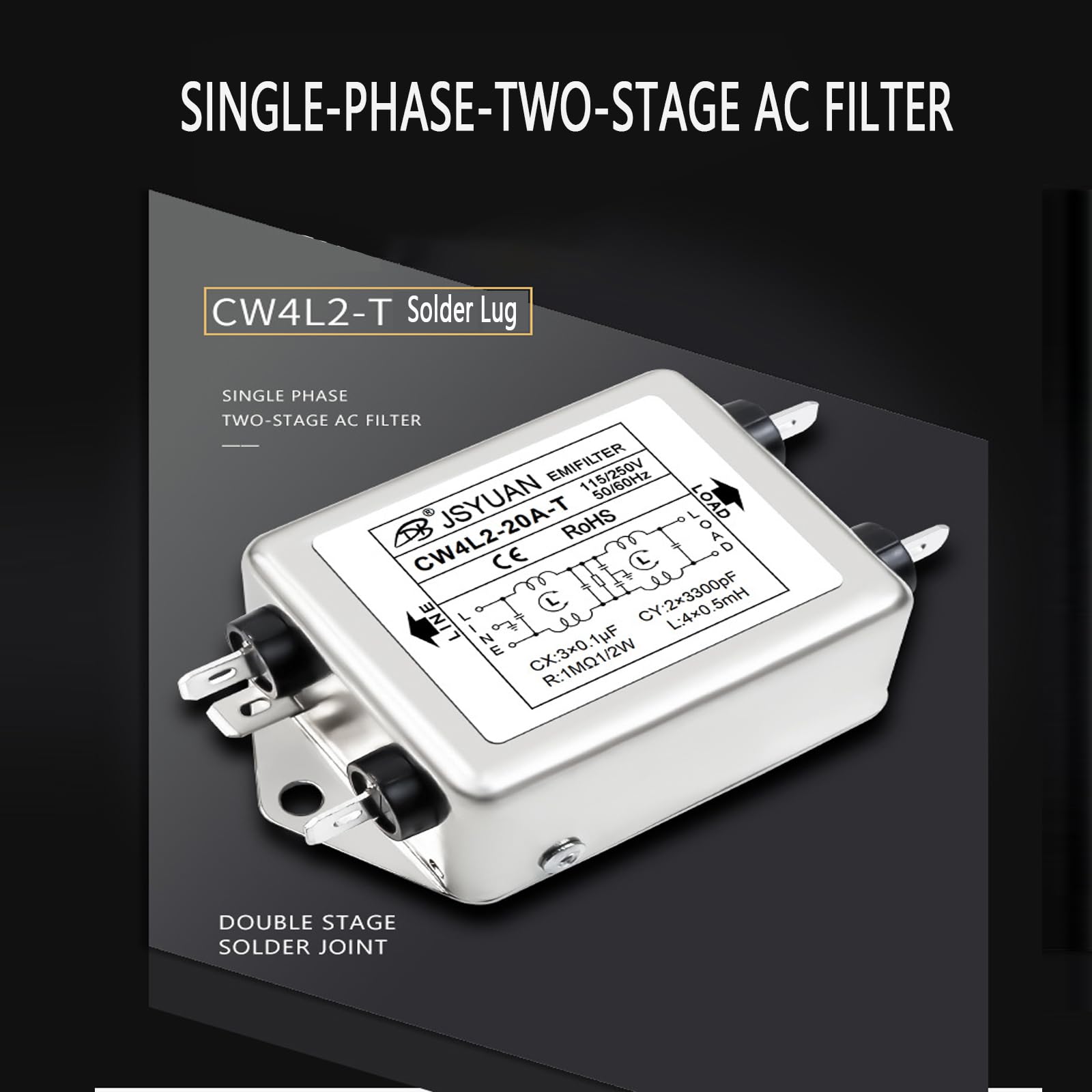 Filtro di rete EMI, filtro di potenza EMI, filtro di rete, filtro monofase, 115 V/250 V, 20 A, 50 / 60 Hz, filtro di alimentazione, CW4L2-20 A-T (A)