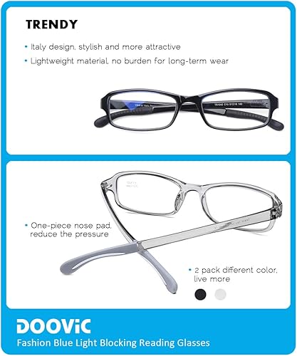 Miniatura 4 de DOOViC Paquete de 2 lentes de lectura con bloqueo de luz azul, 1.25 de fuerza, flexibles, ligeros, antifatiga ocular, para computadora para mujeres