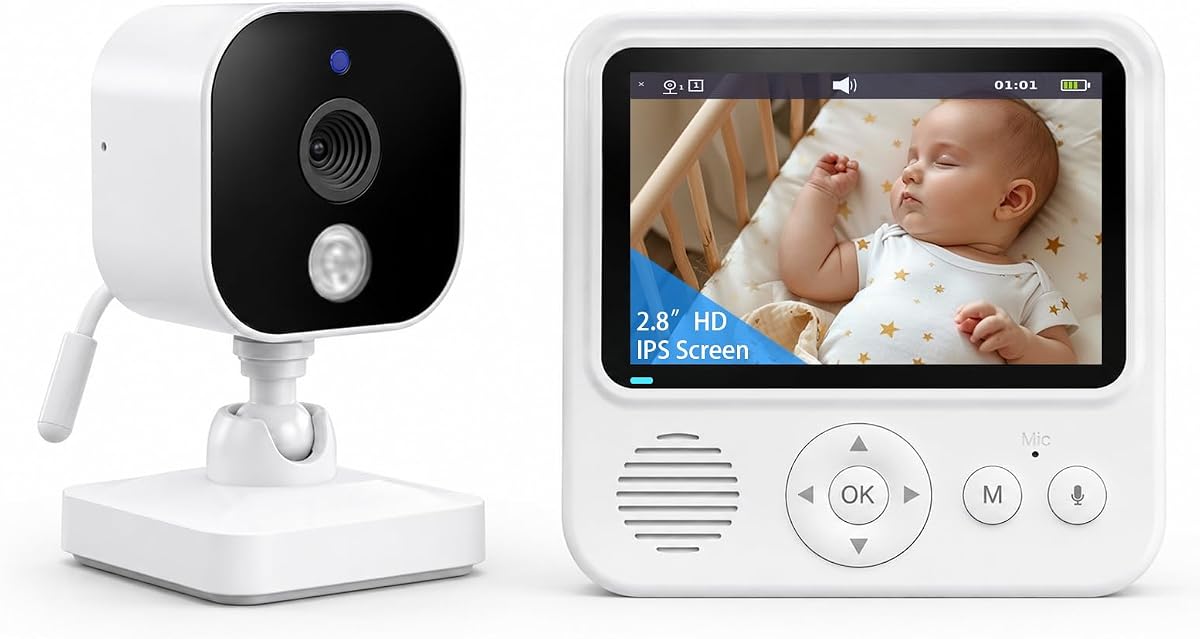 Monitor para bebés con cámara y audio, monitor para bebés sin WiFi con pantalla IPS de 2,8", batería de 120 horas, alcance de 1000 pies, conversación bidireccional, recordatorio de llanto y alimentación, visión nocturna