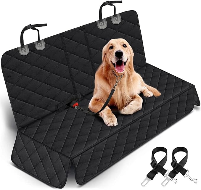 Black non-slip car seat cover with belts for animals
