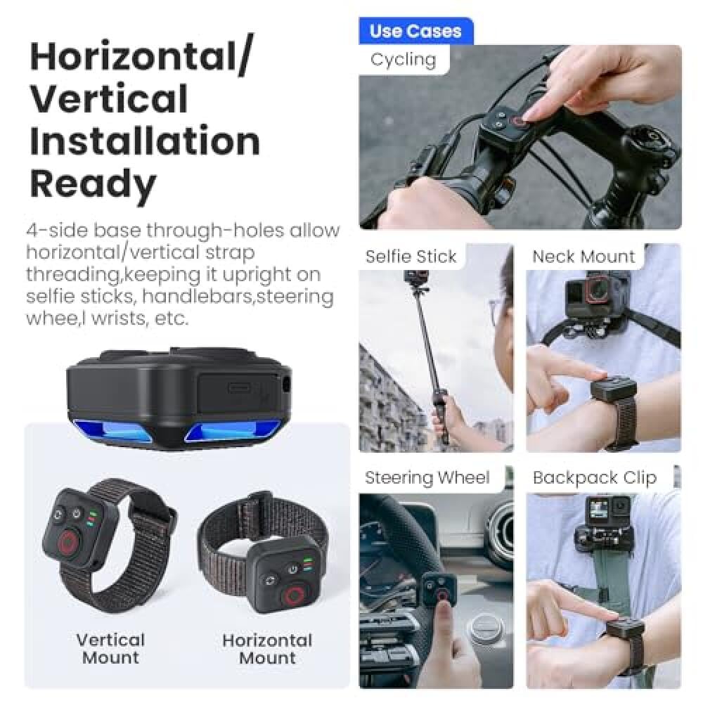 Mando a distancia Bluetooth para Insta360 X5/X4/X3/Ace Pro 2/Ace Pro/GO3S/GO3/Hero 13/12/11, compatible con teléfonos inteligentes iOS/Android, alcance de 50 m, IPX8 impermeable, batería 96H, carga