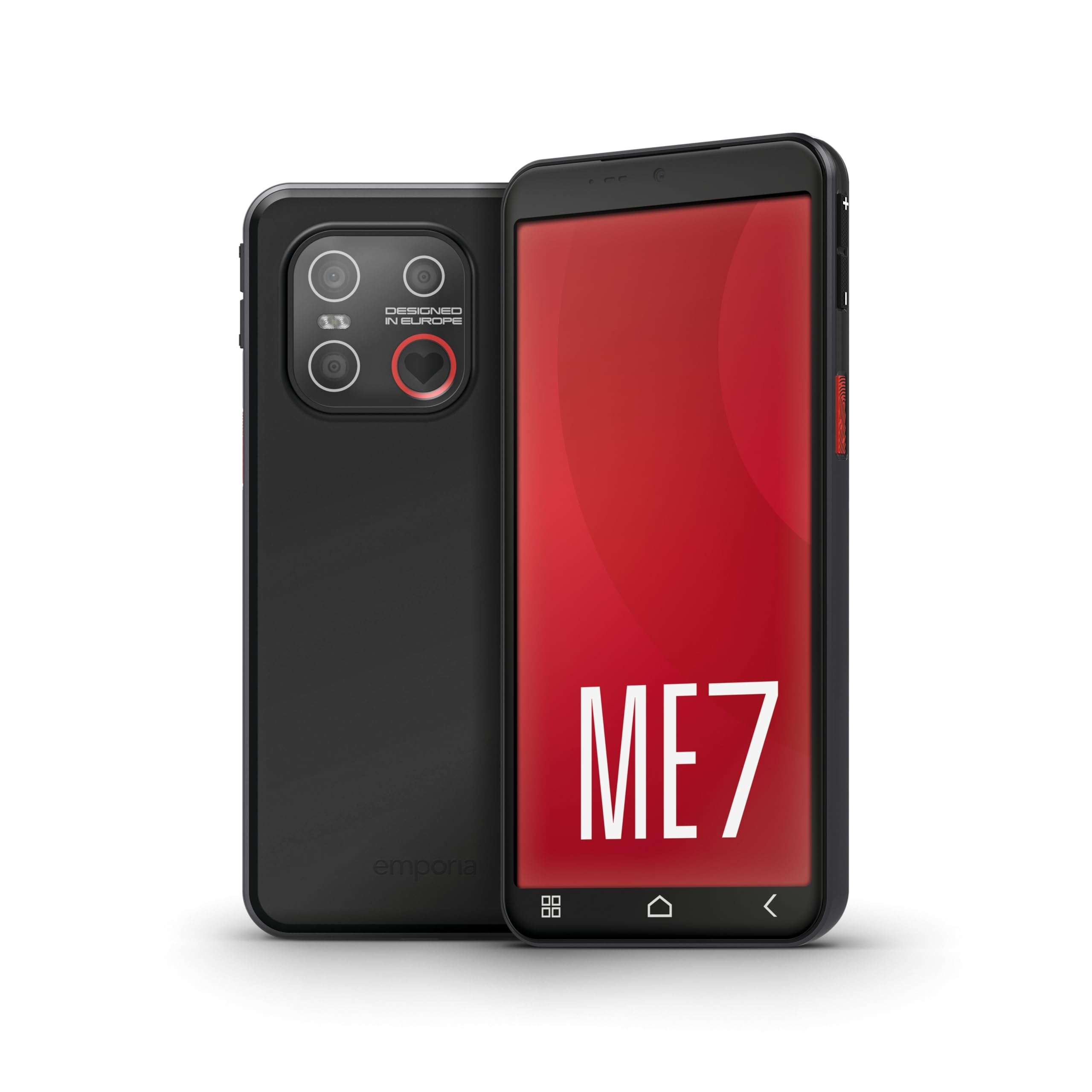 emporiaME.7 Senioren-Smartphone ohne Vertrag, Android 15 Handy mit Notruftaste, 5,45" Touchdisplay, NFC, 6 GB RAM, 128 GB Speicher, Fingerabdrucksensor, IP54, Schwarz