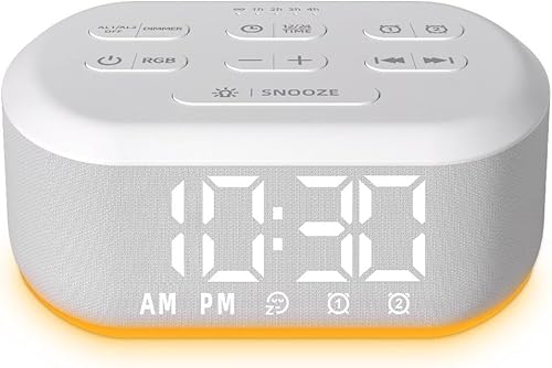 Reloj despertador 3 en 1 con máquina de sonido para dormitorio, reloj digital enchufable con 30 sonidos de despertador, despertador para personas
