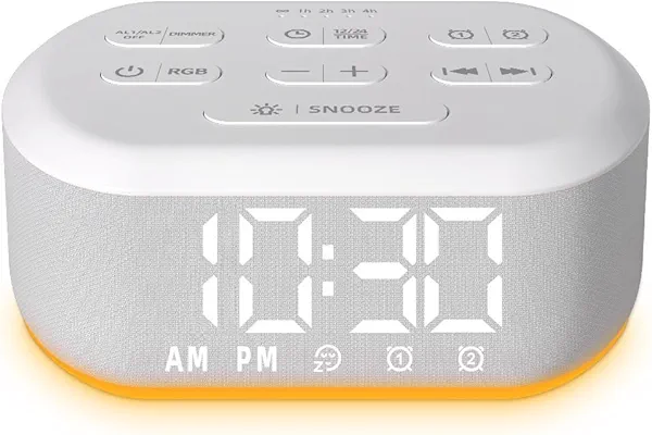 Brown Noise Machine Small Digital Alarm Clock Sound Machine for Bedrooms White Noise Machine Night Light Plug in Desk Clock with 30 Wake up Sounds Clock for Kids Heavy Sleepers Snooze 32 Levels Volume