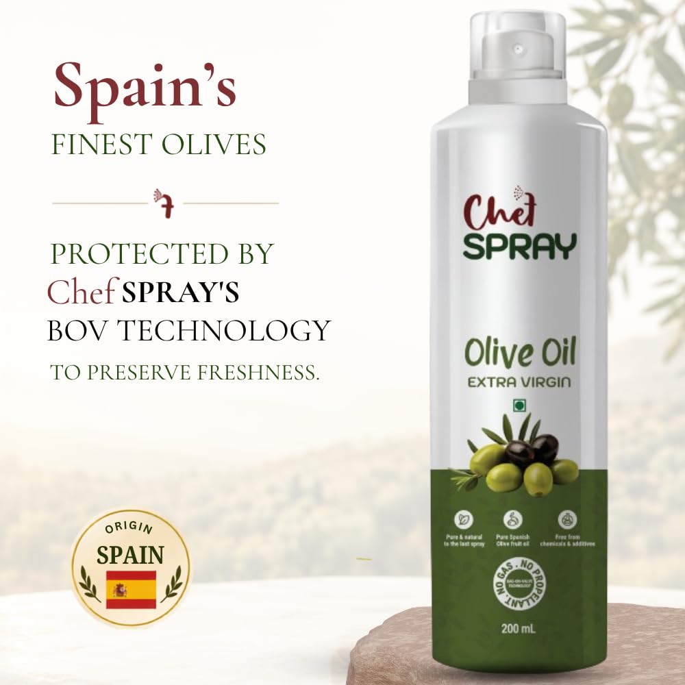 ChefSPRAY Combo Pack: Extra Virgin Olive Oil Spray & Extra Virgin Coconut Oil Spray (200 mL each) | 100% Natural, Preservative-Free, Multi-Purpose Use, Bag-on-Valve Technology