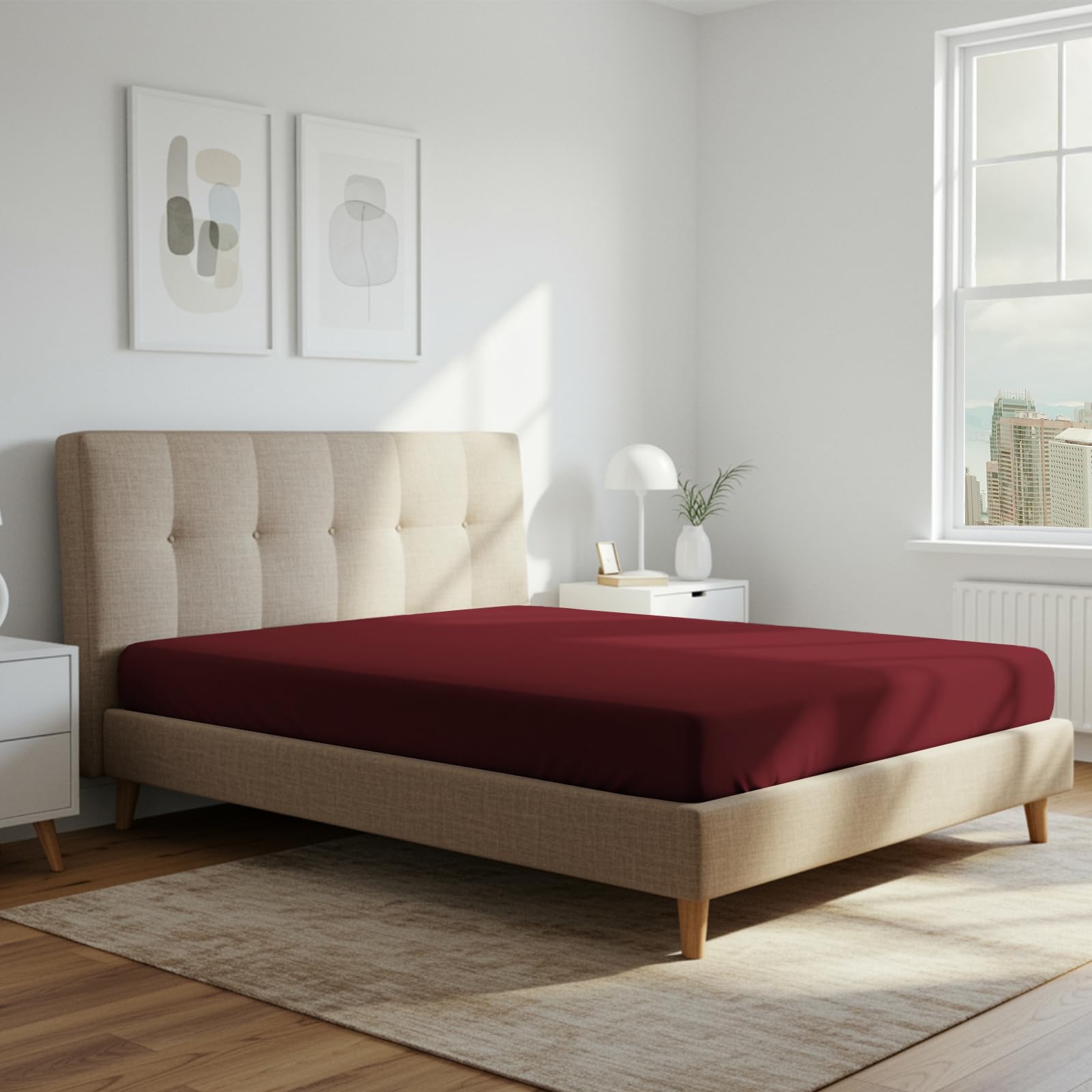Pizuna 800 Fadenzahl Baumwolle spannbettlaken 170x200-180x200cm Rio-Rot, 100% Langstapelige Baumwolle Spannbetttuch, Weiche Mako Satin-Webart passt bis zu 40 cm Matratzenhöhe Mako Satin
