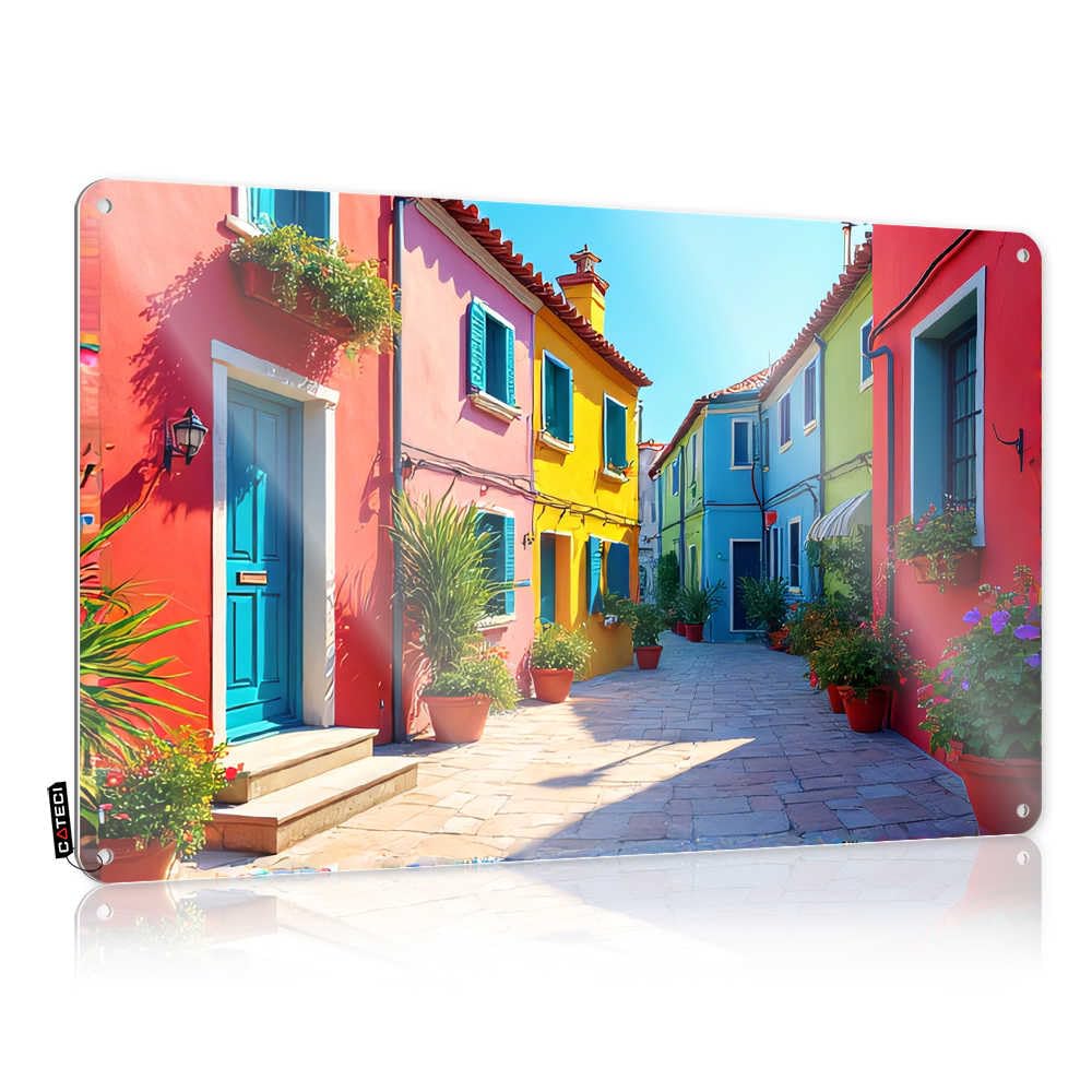 Fzfn Colour Necessities Fun Wall Art | Colorful Streets Of Burano: A Venetian Paradise Chic Decorative Wall Art Ready To Hang For Kitchen Bar(30X40cm)