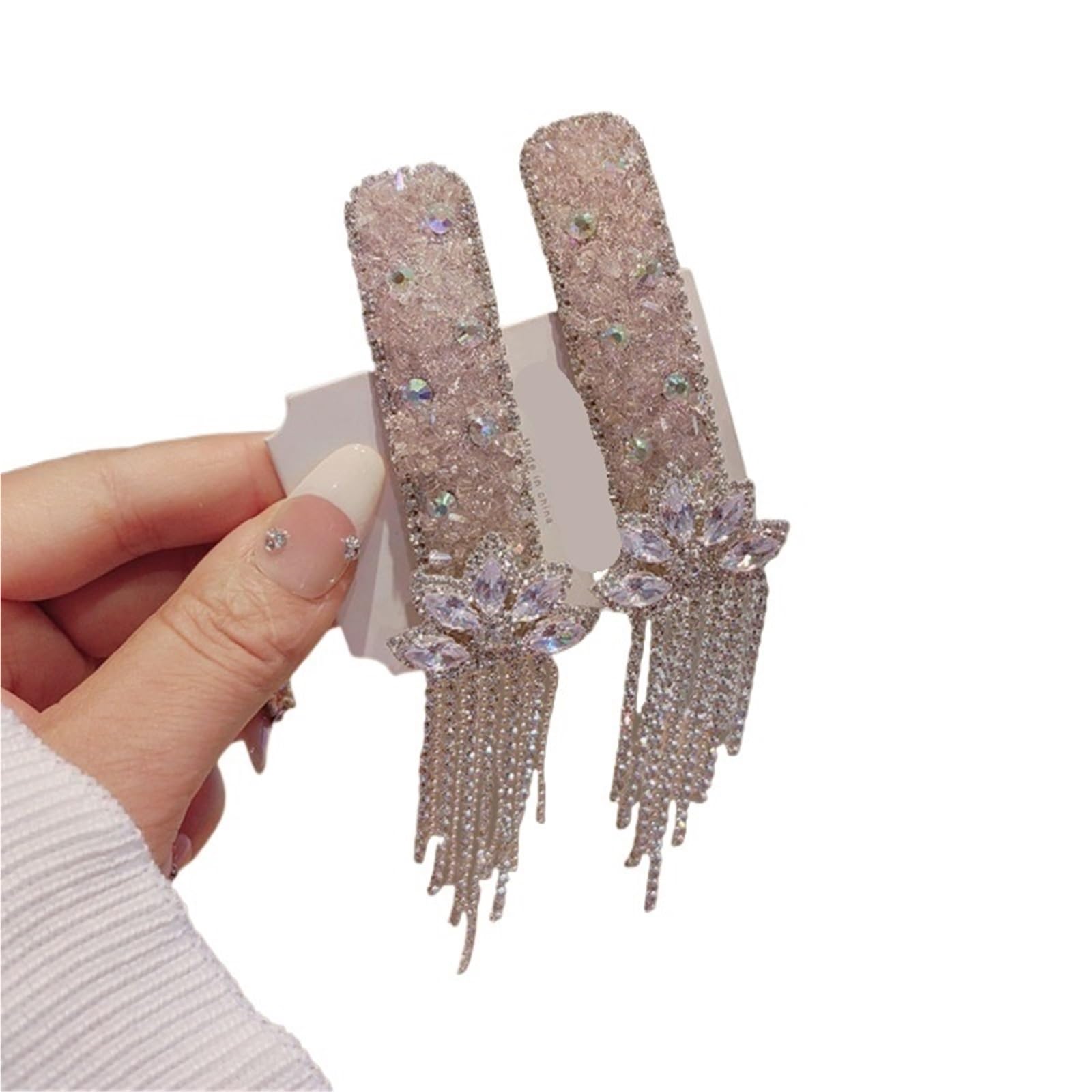 Forcine per Capelli Crystal Tassel Hair Clip Side Forehead Bangs One-Word Accessory Ornament(Two Pack(Light Pink)