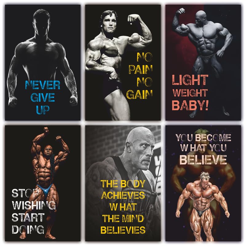 Image of POSTERONN Gym Motivation Wall Posters Pack of 6 12x18 Inch | 300 GSM Workout Exercise Bodybuilding Prints | Fitness Center Wall Art for Home Gym Studio Training Room Decor