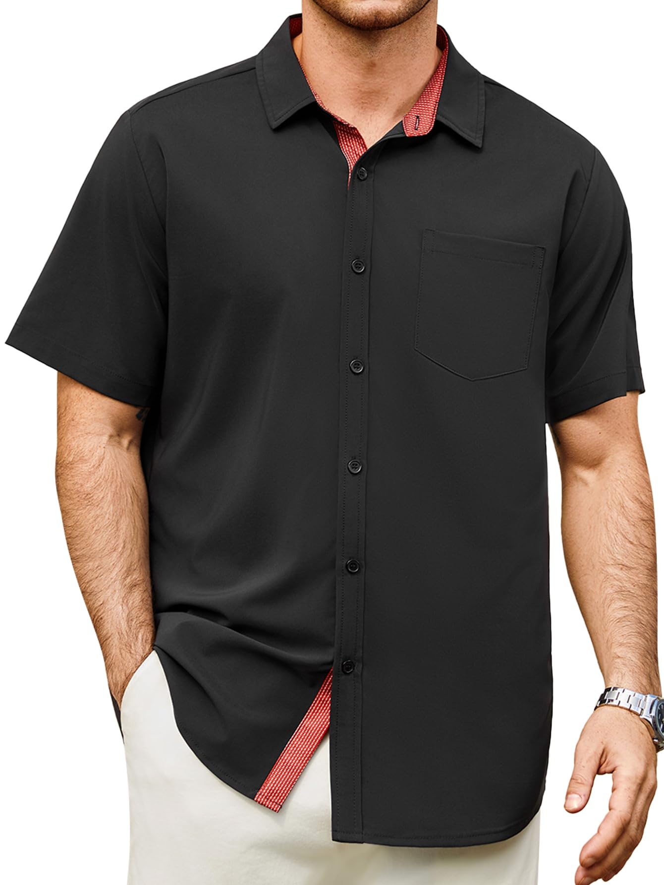 Hardaddy Mens Button Down Shirts Short Sleeve Casual Shirts Summer Beach Vacation Shirt with Pocket for Business Wedding